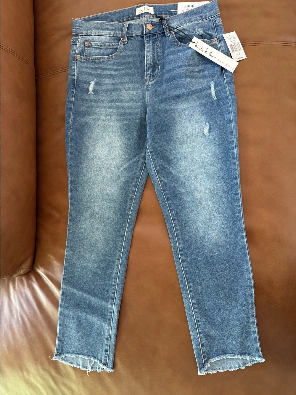 Nicole Miller Soho Straight-Leg Distressed Light Blue Women's Jeans